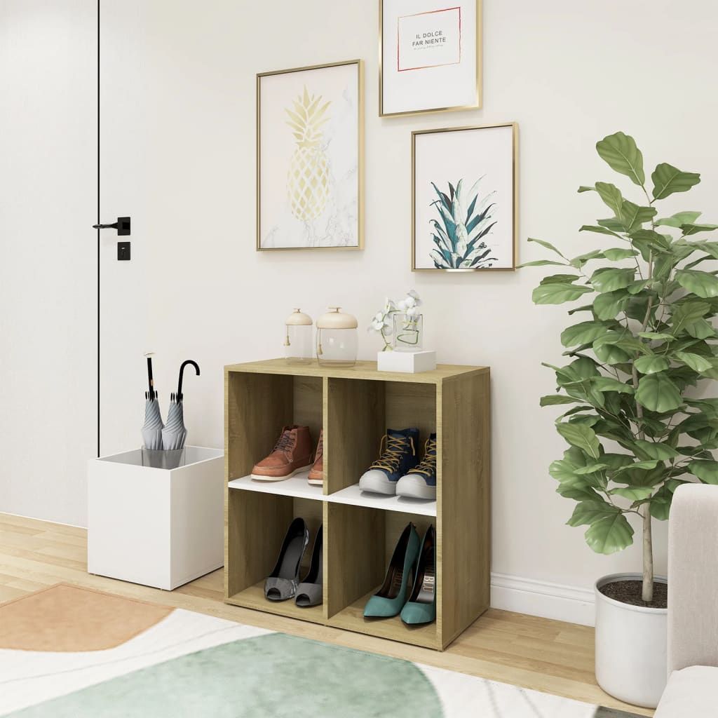 Armoire de rangement Vidaxl 105x35.5x70 cm Bois transformé blanc et couleur chêne sonoma