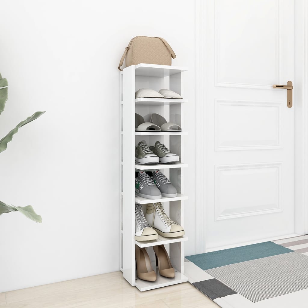 Armoire à chaussures Vidaxl 27.5x27x102 cm en bois de bois haut blanc