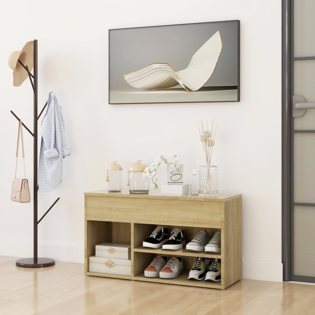 Canapé de chaussure vidaxl 80x30x45 cm en bois de bois de bois de chêne sonoma coloré
