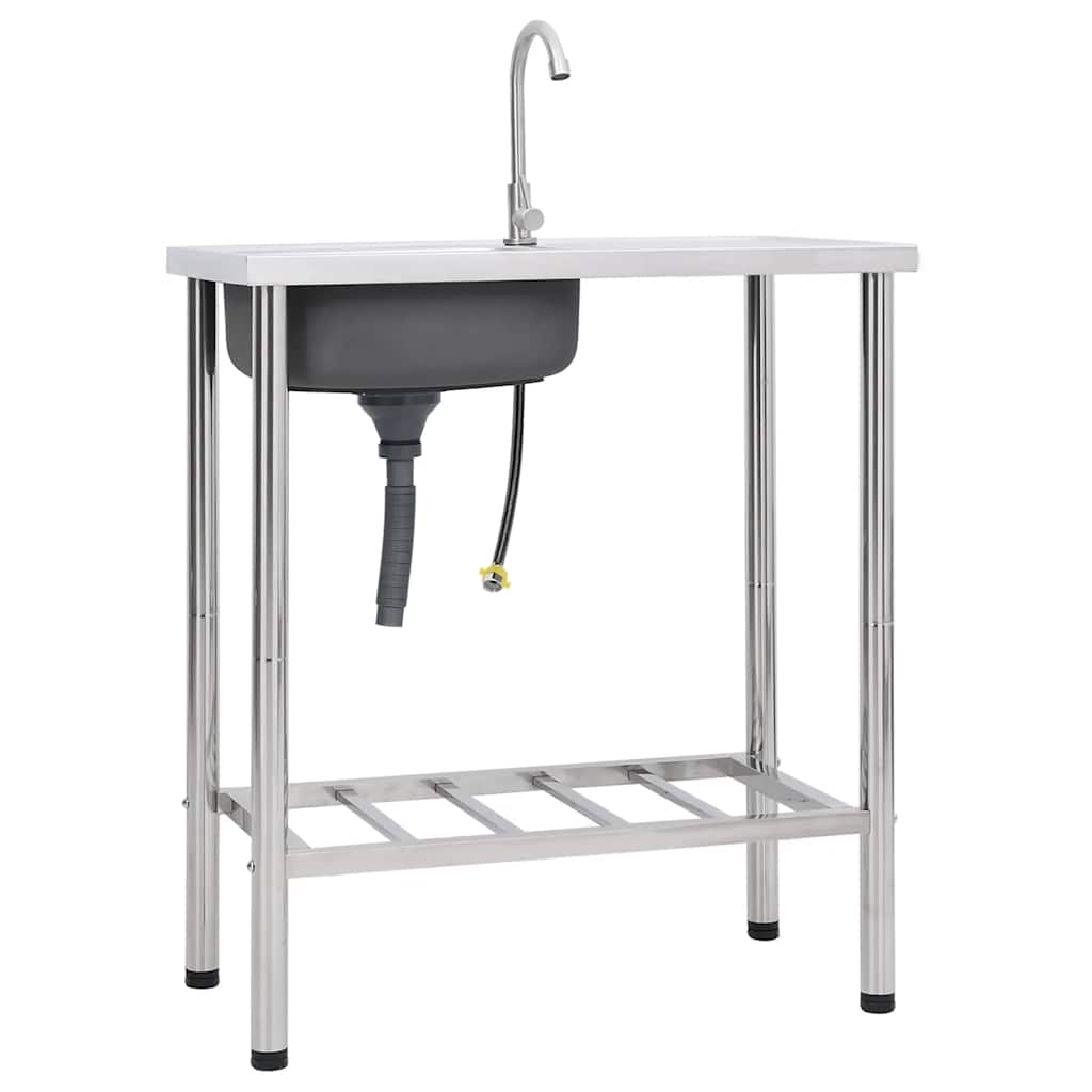 Bol simple de gouttière de camping vidaxl avec robinet en acier inoxydable