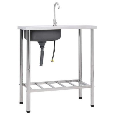 Bol simple de gouttière de camping vidaxl avec robinet en acier inoxydable