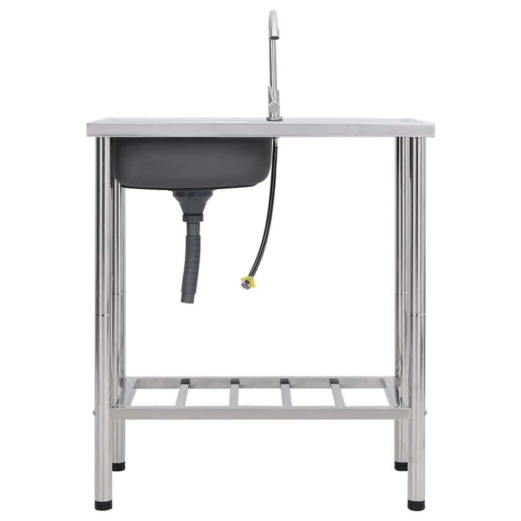 Bol simple de gouttière de camping vidaxl avec robinet en acier inoxydable