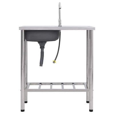 Bol simple de gouttière de camping vidaxl avec robinet en acier inoxydable