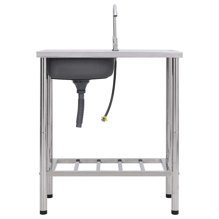 Bol simple de gouttière de camping vidaxl avec robinet en acier inoxydable