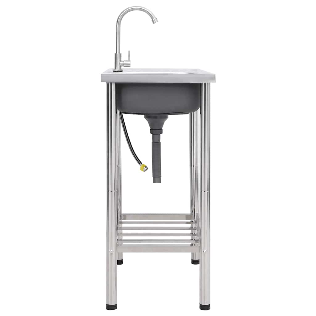 Bol simple de gouttière de camping vidaxl avec robinet en acier inoxydable