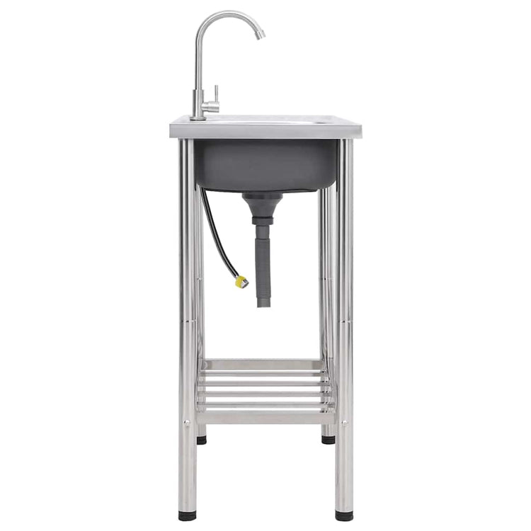 Bol simple de gouttière de camping vidaxl avec robinet en acier inoxydable
