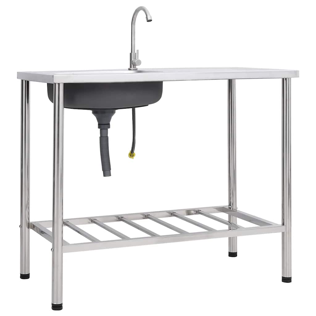 Bol simple de gouttière de camping vidaxl avec robinet en acier inoxydable