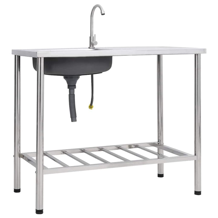 Bol simple de gouttière de camping vidaxl avec robinet en acier inoxydable