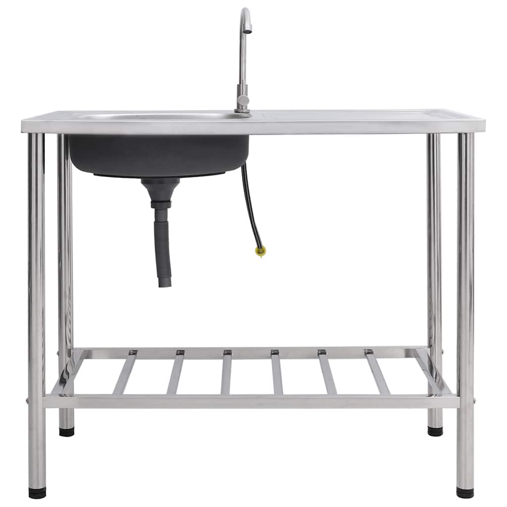 Bol simple de gouttière de camping vidaxl avec robinet en acier inoxydable