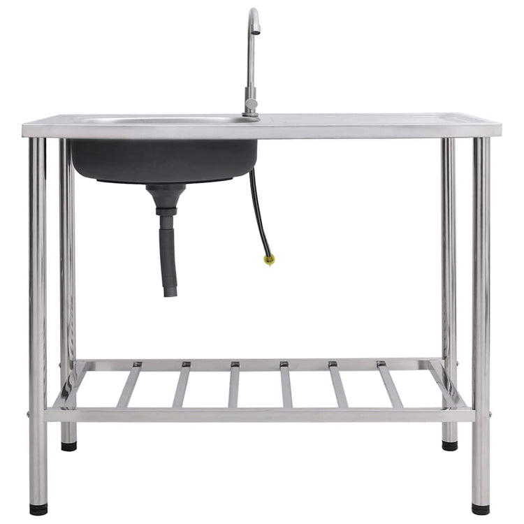 Bol simple de gouttière de camping vidaxl avec robinet en acier inoxydable