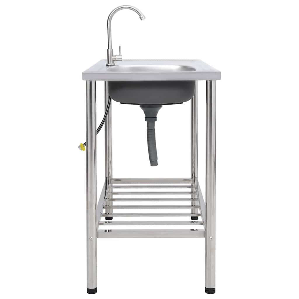 Bol simple de gouttière de camping vidaxl avec robinet en acier inoxydable