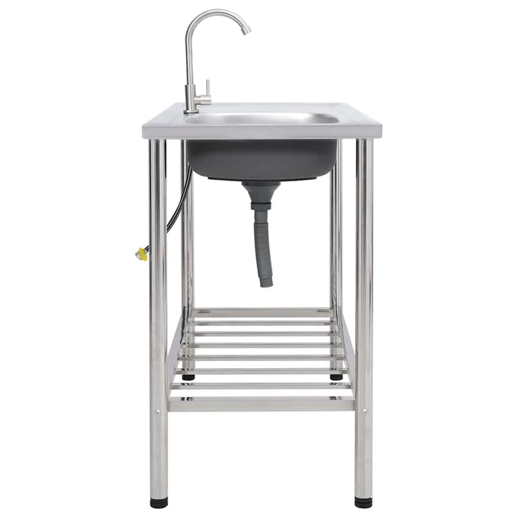 Bol simple de gouttière de camping vidaxl avec robinet en acier inoxydable