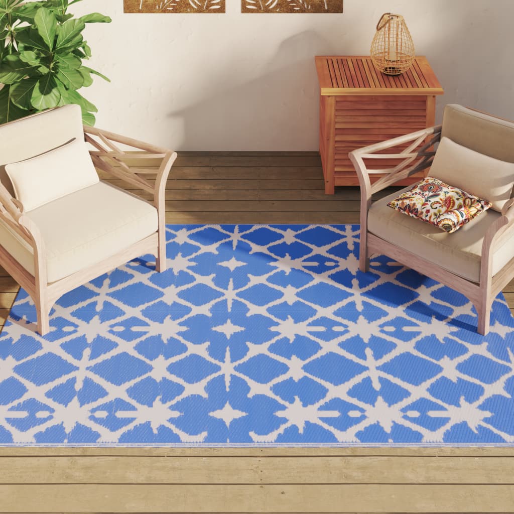 Vidaxl à l'extérieur du tapis 140x200 cm en polypropène bleu et blanc