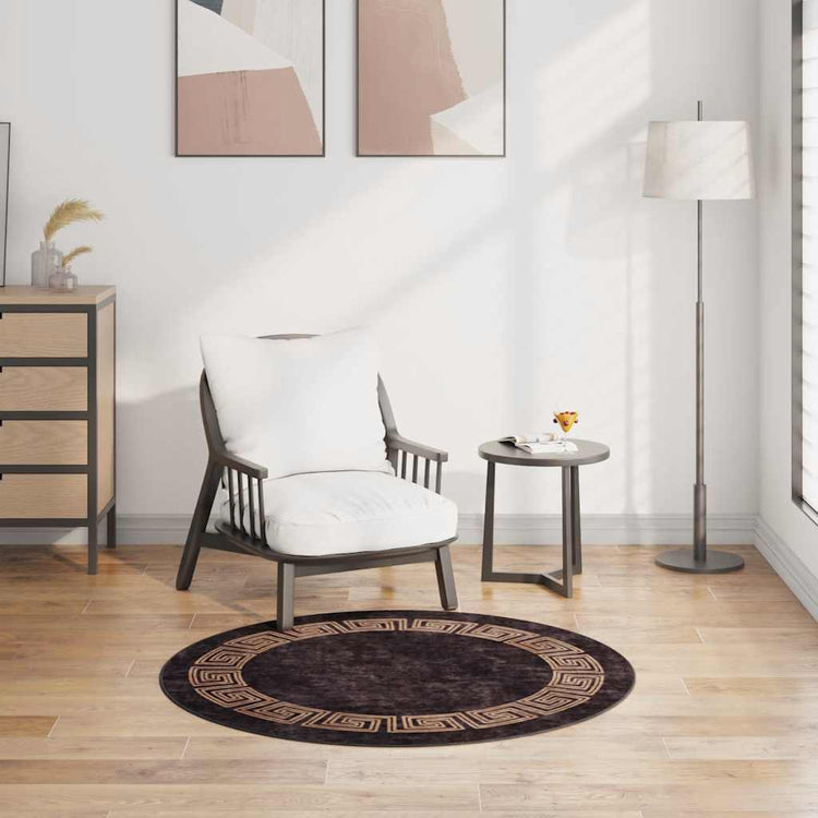 Tapis vidaxl Anti-slip lavable Ø120 cm noir et or de couleur