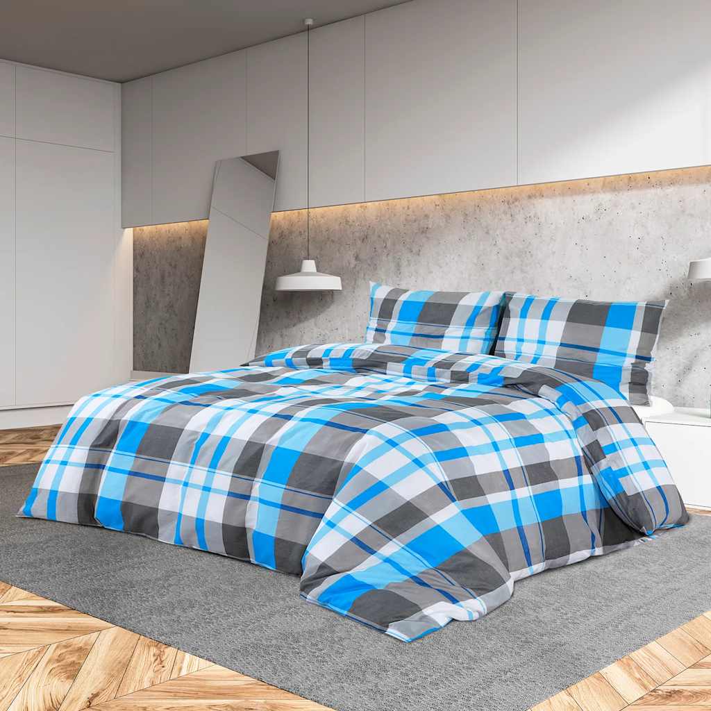 Vidaxx parure housse de couette 260x240 cm coton bleu et gris