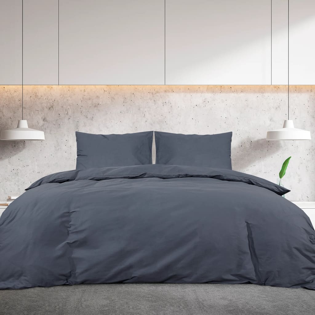 Vidaxl Duvet Richet Set 200x200 cm Cotton Anthracite -Colored