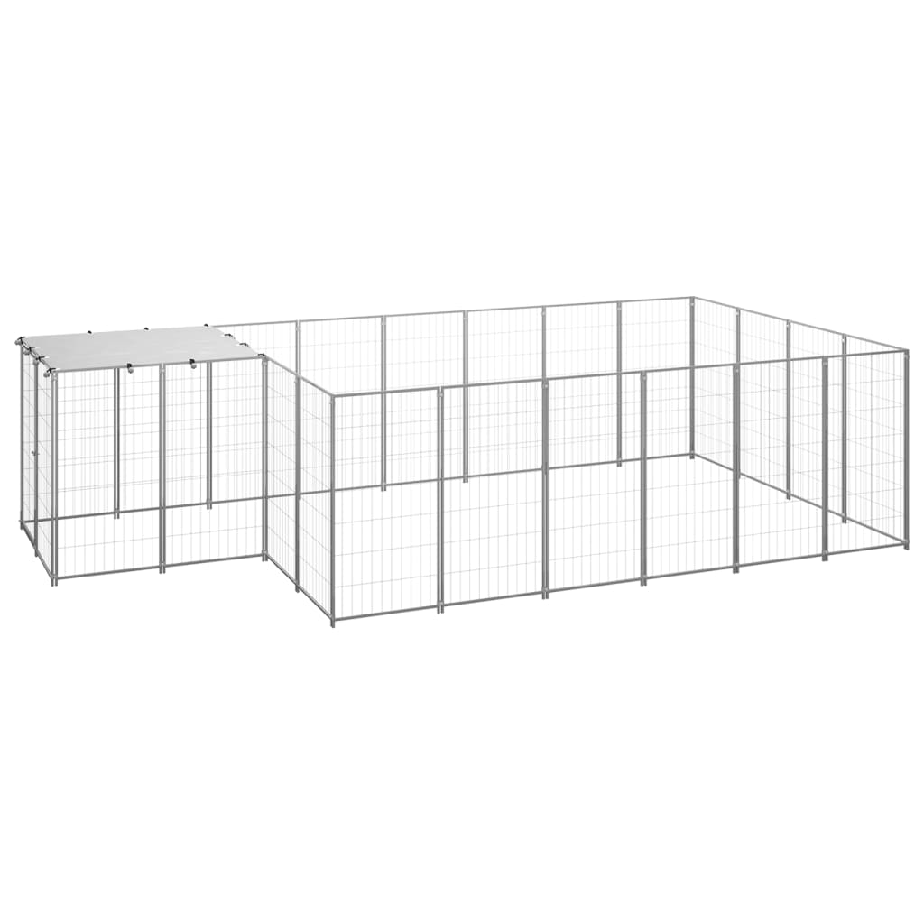 Vidaxl chien Kennel 8,47 m² en acier argenté couleur