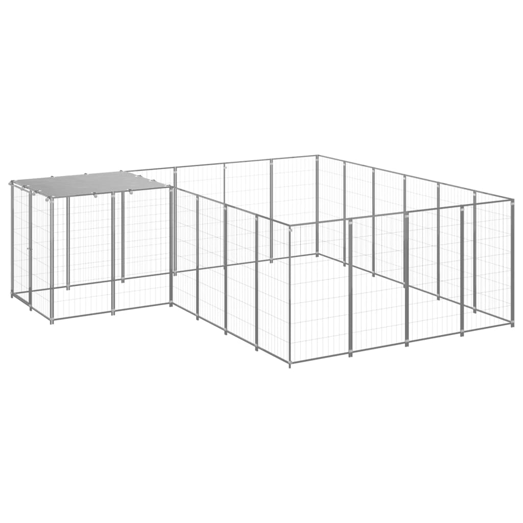 Vidaxl chien Kennel 8,47 m² en acier argenté couleur