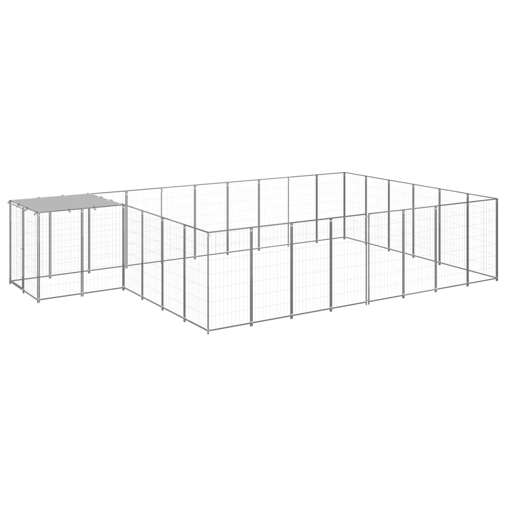 Vidaxl chien Kennel 15,73 m² en acier argenté couleur