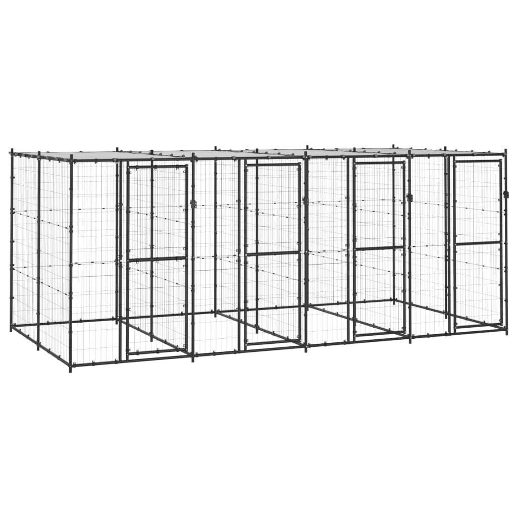 Vidaxl Chienne de chien avec toit 9,68 m² en acier