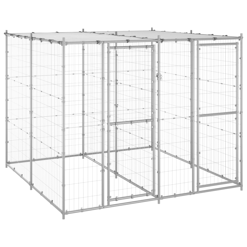 Vidaxl Chienne de chien avec toit 4,84 m² acier galvanisé