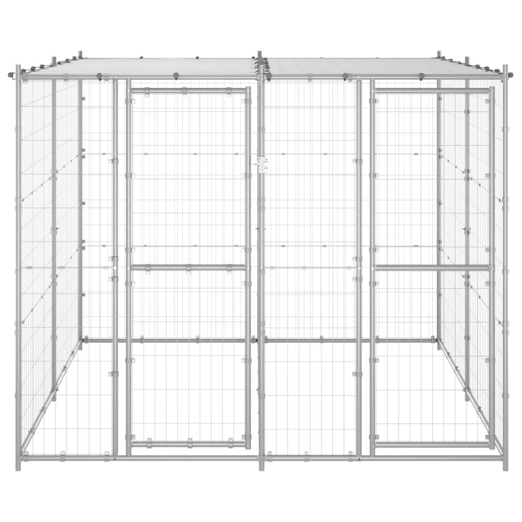 Vidaxl Chienne de chien avec toit 4,84 m² acier galvanisé
