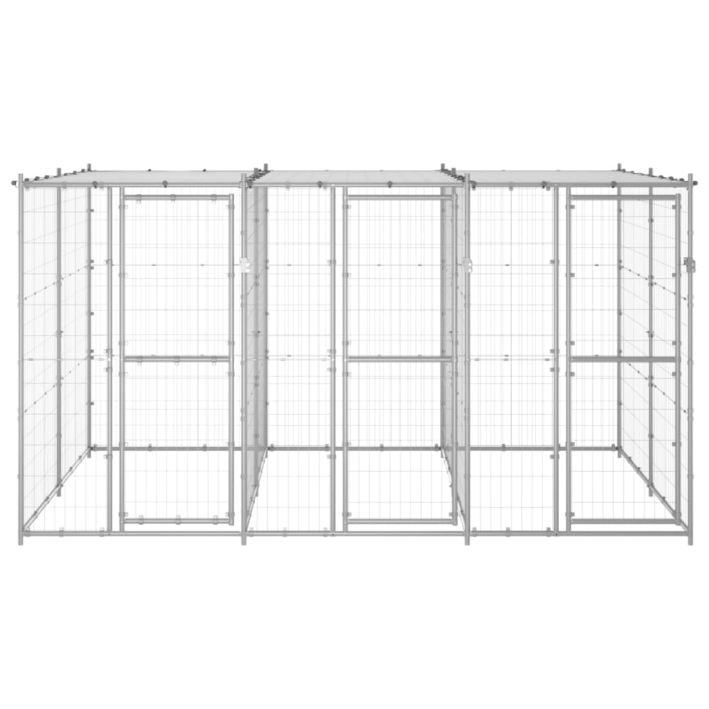 Vidaxl Chien Kennel avec toit de 7,26 m² en acier galvanisé