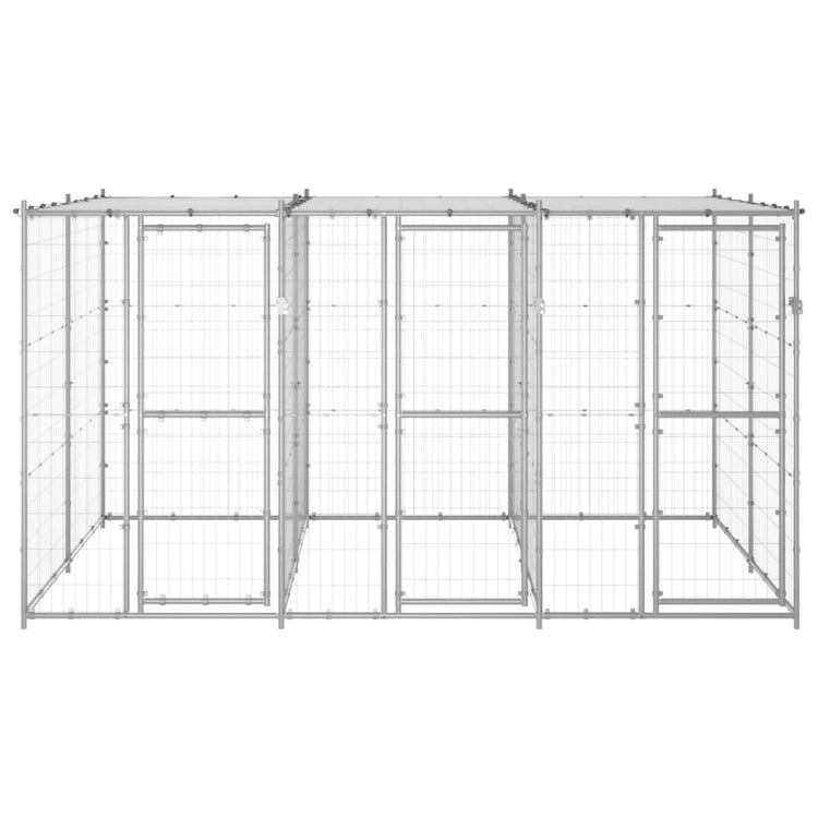 Vidaxl Chien Kennel avec toit de 7,26 m² en acier galvanisé