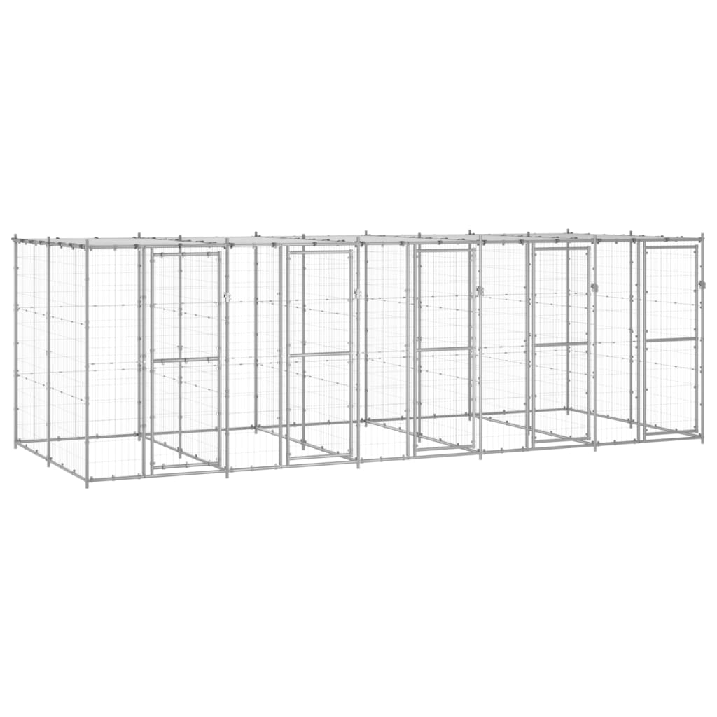 Vidaxl Chienne de chien avec toit 12,1 m² acier galvanisé