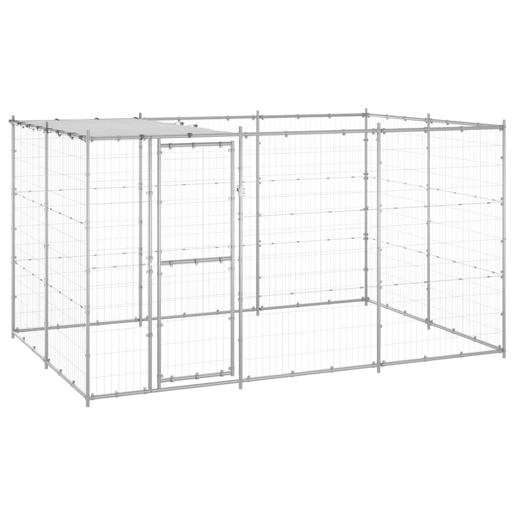 Vidaxl Chien Kennel avec toit de 7,26 m² en acier galvanisé