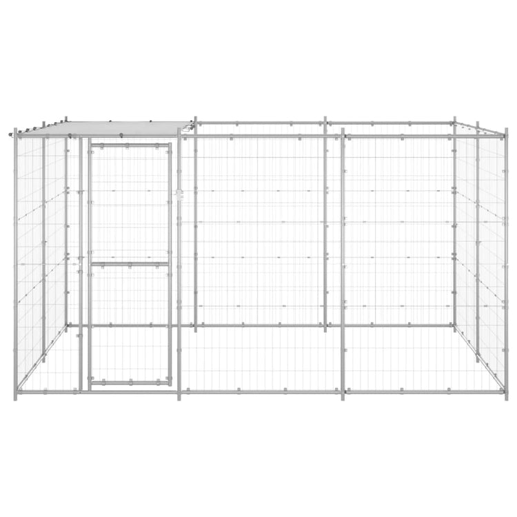 Vidaxl Chien Kennel avec toit de 7,26 m² en acier galvanisé
