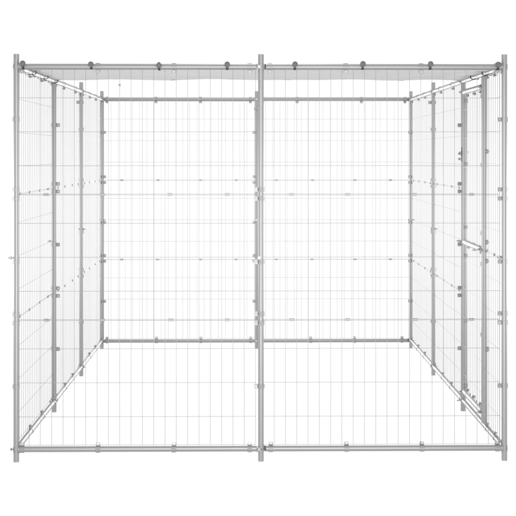 Vidaxl Chien Kennel avec toit de 7,26 m² en acier galvanisé