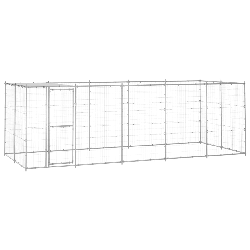 Vidaxl Chienne de chien avec toit 12,1 m² acier galvanisé