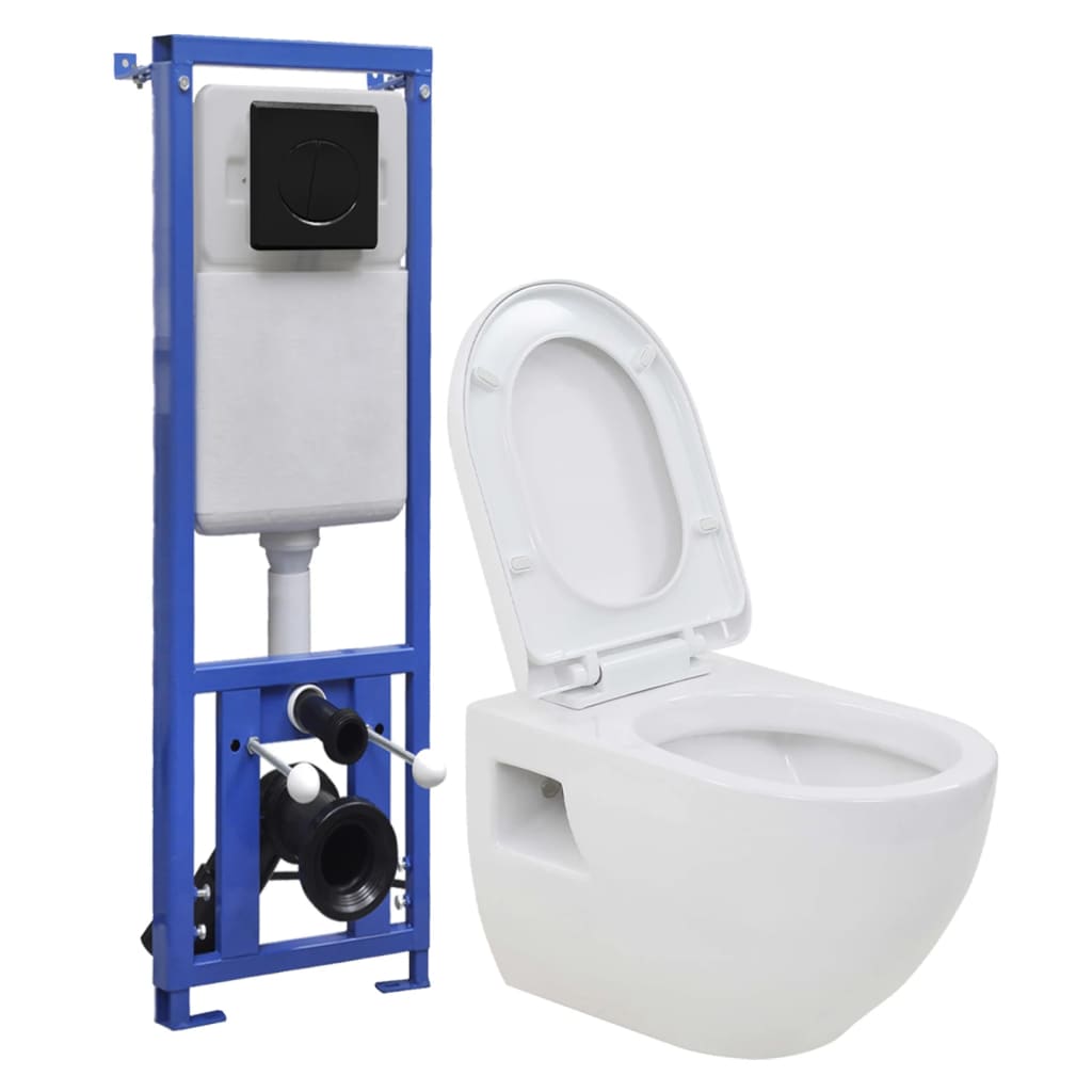 Vidaxl Toilet suspendu avec des céramiques citernes courbées