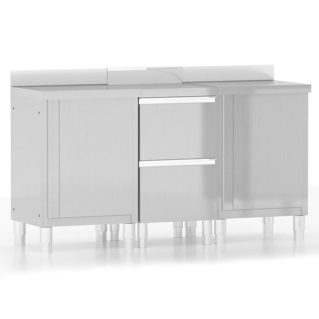 Armoires de cuisine vidaxl commerciales 3 st en acier inoxydable