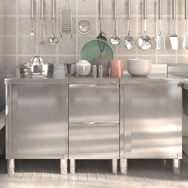 Armoires de cuisine vidaxl commerciales 3 st en acier inoxydable
