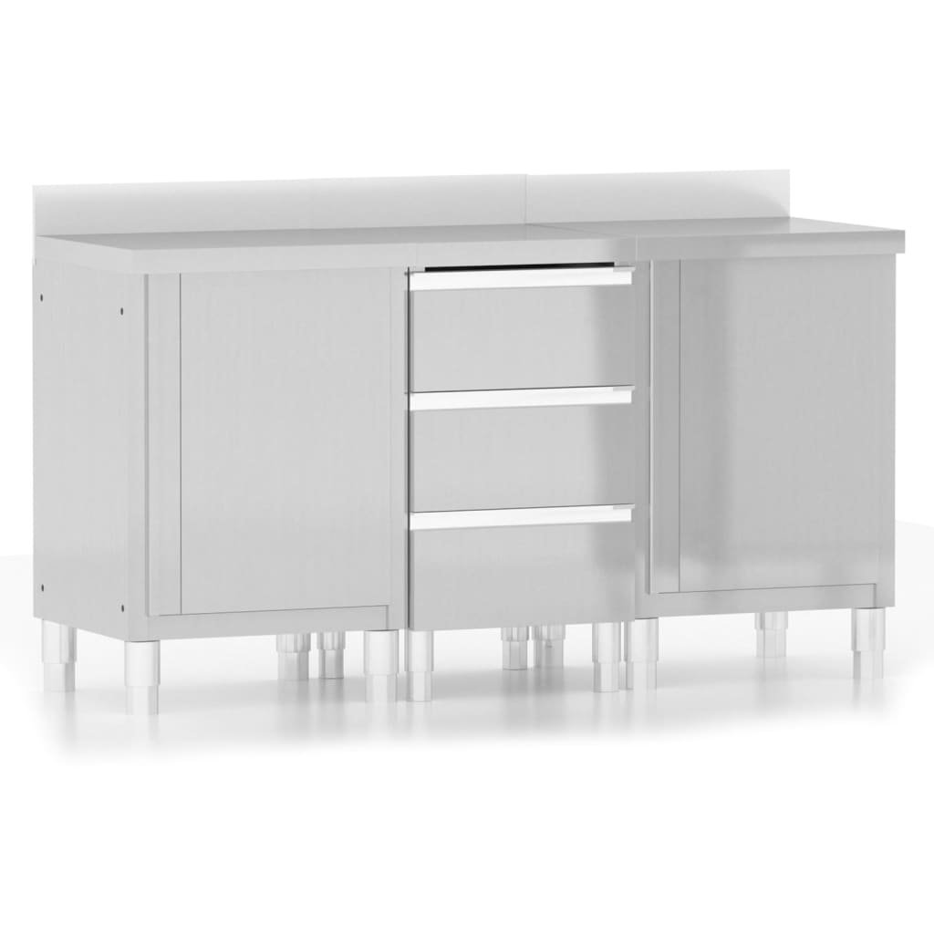 Armoires de cuisine vidaxl commerciales 3 st en acier inoxydable