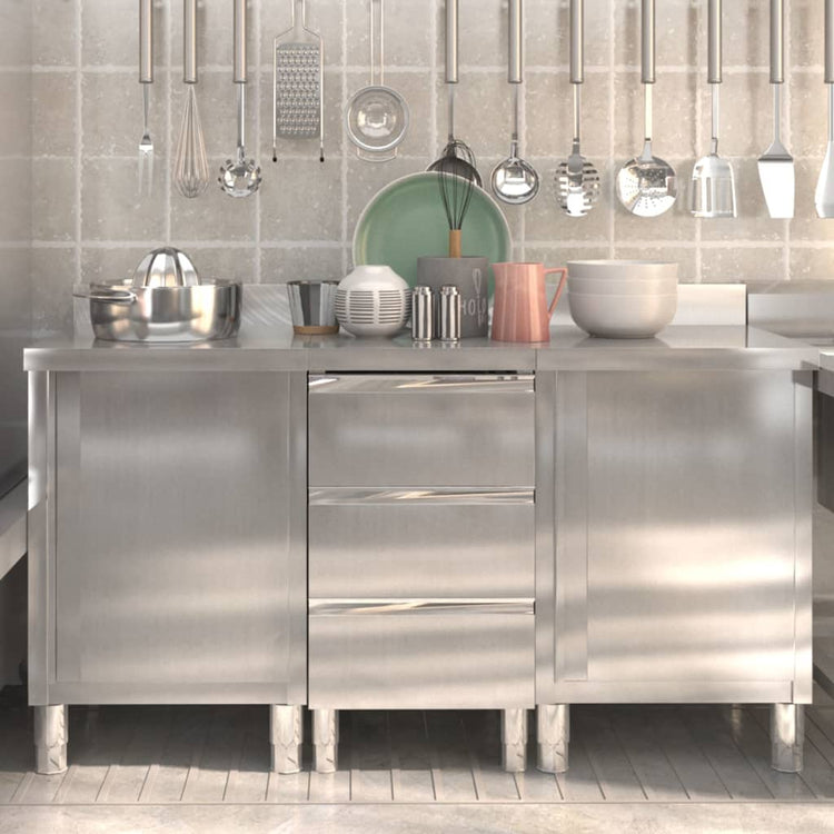 Armoires de cuisine vidaxl commerciales 3 st en acier inoxydable