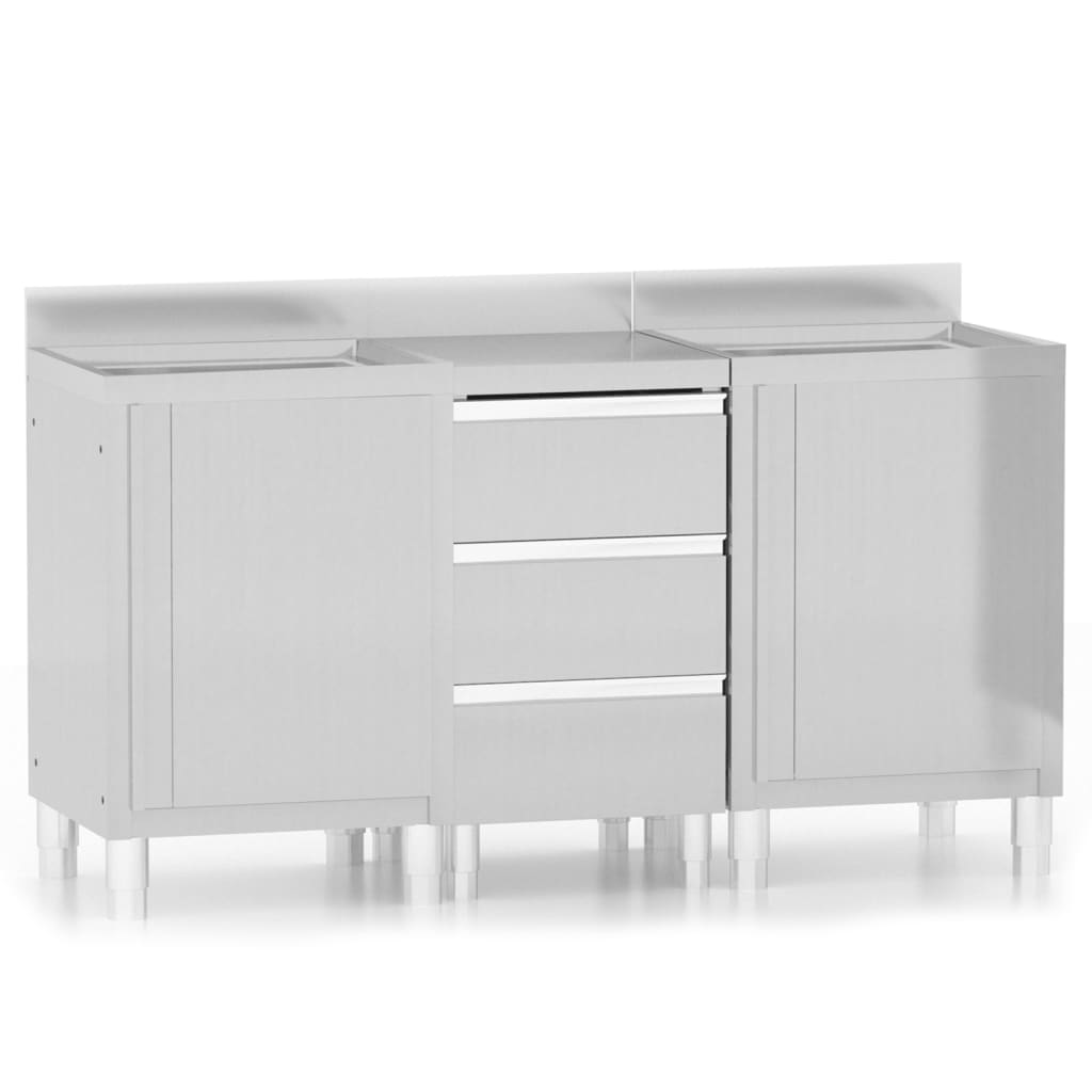 Armoires de cuisine vidaxl commerciales 3 st en acier inoxydable