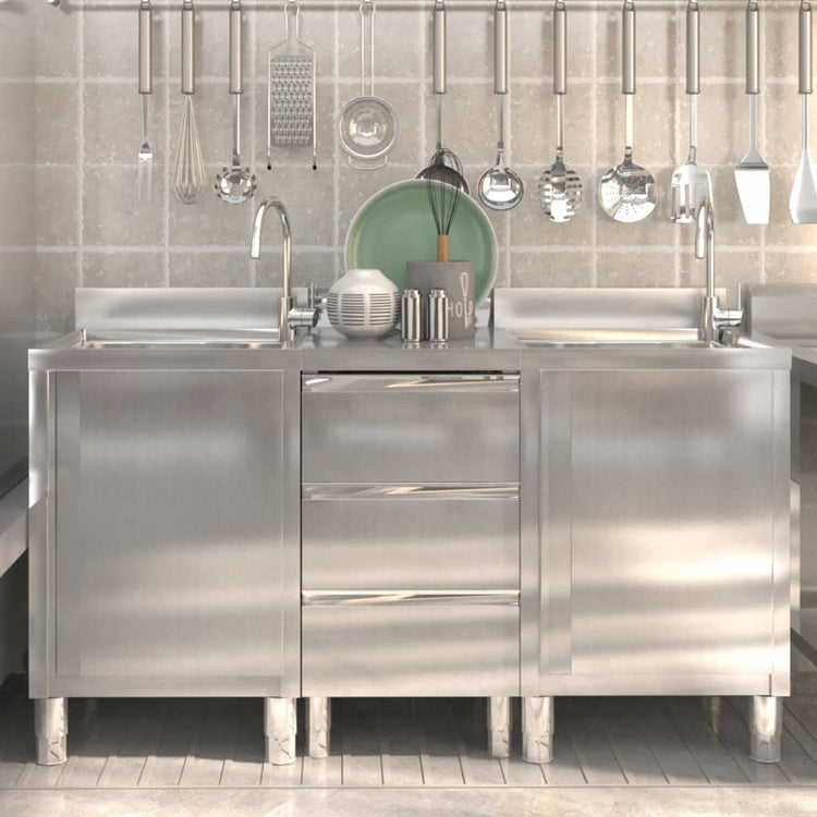 Armoires de cuisine vidaxl commerciales 3 st en acier inoxydable