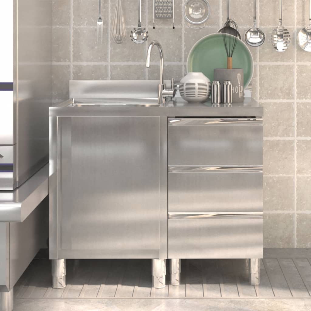 Armoires de cuisine vidaxl commerciales 2 st en acier inoxydable