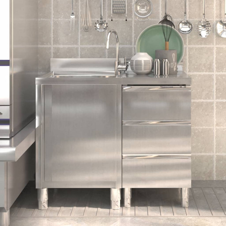 Armoires de cuisine vidaxl commerciales 2 st en acier inoxydable