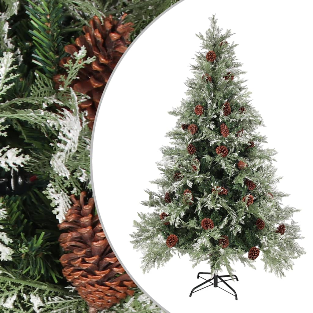 Vidaxl Christmas Tree avec des cônes de pin 120 cm en PVC et PE vert et blanc