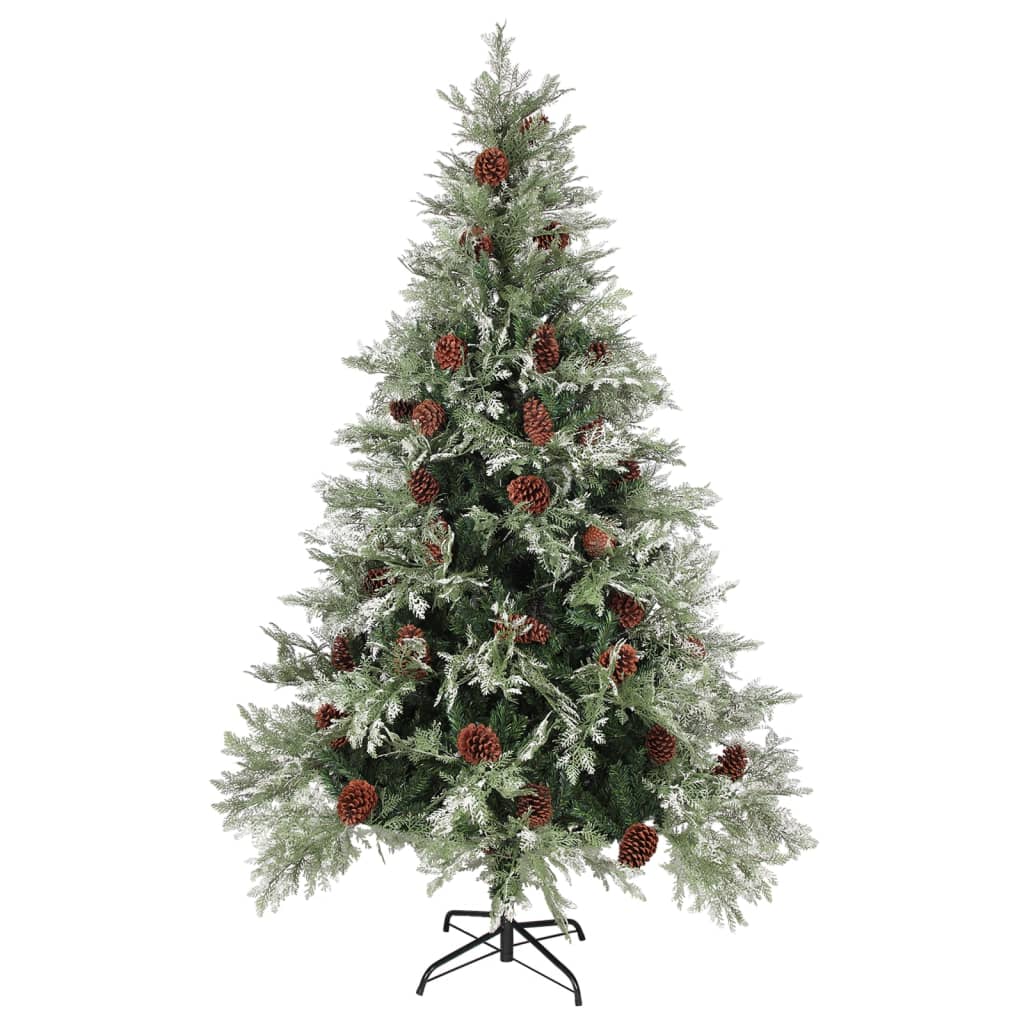 Vidaxl Christmas Tree avec des cônes de pin 120 cm en PVC et PE vert et blanc