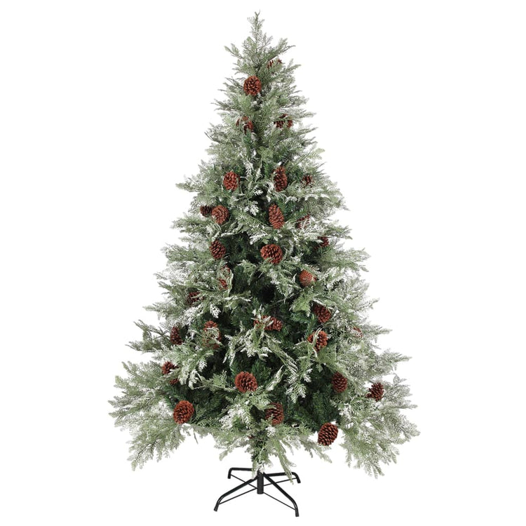 Vidaxl Christmas Tree avec des cônes de pin 120 cm en PVC et PE vert et blanc