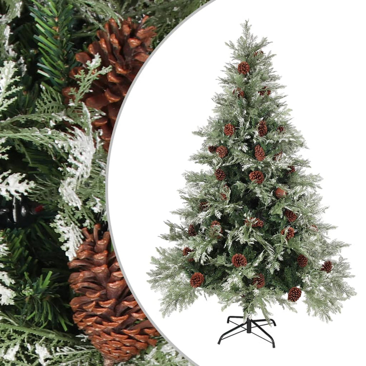 Vidaxl Christmas Tree avec des cônes de pin 150 cm en PVC et PE vert et blanc