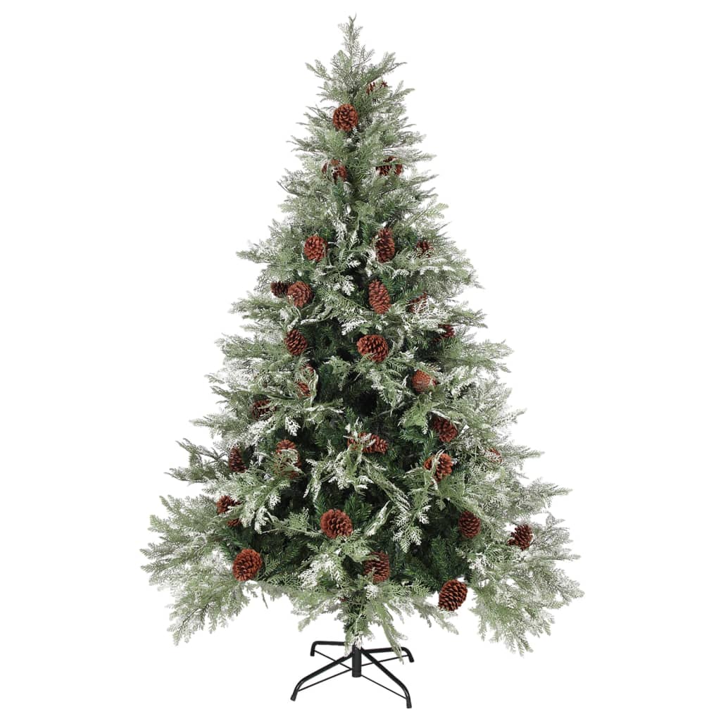Vidaxl Christmas Tree avec des cônes de pin 150 cm en PVC et PE vert et blanc