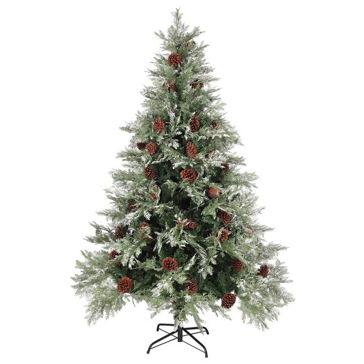 Vidaxl Christmas Tree avec des cônes de pin 150 cm en PVC et PE vert et blanc