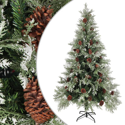 Vidaxl Christmas Tree avec des cônes de pin 195 cm en PVC et PE vert et blanc