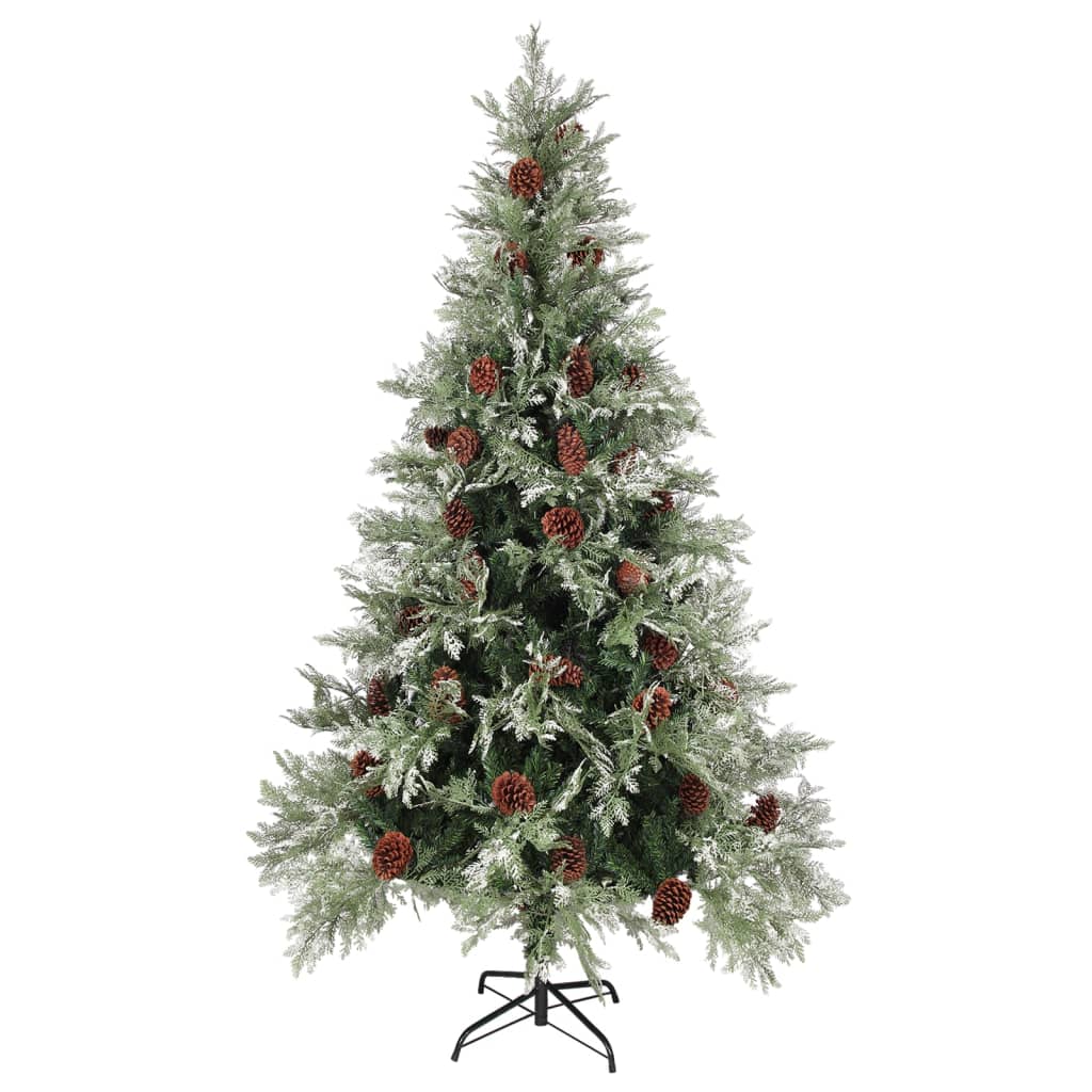 Vidaxl Christmas Tree avec des cônes de pin 195 cm en PVC et PE vert et blanc